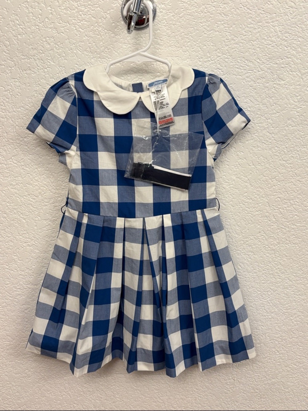 Jacadi Blue and White Gingham Dress with Peter Pan Collar